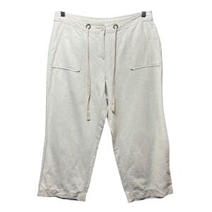 Liz Claiborne Linen Blend Capri Pants Drawstring Waist Pockets‎ Size 10